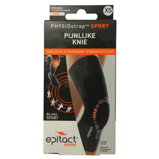 Epitact Knie physiostrap sport XS brace showing adjustable strap and supportive design for knee stabilization.