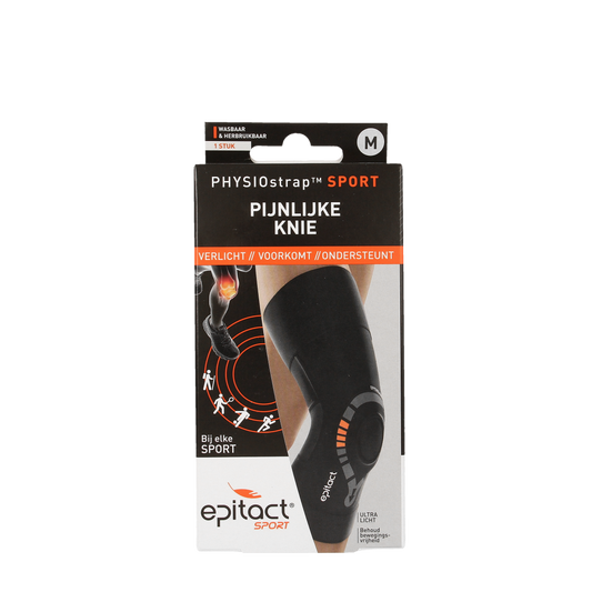 Epitact Knie physiostrap sport brace in size M, shown with adjustable straps and support structure for knee stabilization.