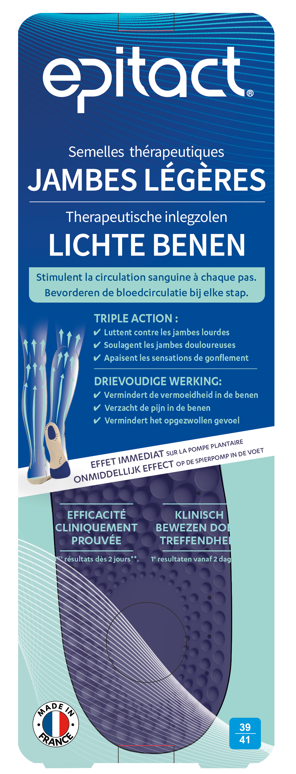 Epitact Inlegzolen lichte benen, size 39-41, showing soft cushioning and arch support for lightweight leg comfort.