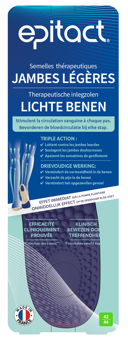 Epitact Inlegzolen lichte benen, size 42-44, for comfortable support, shown in the image.