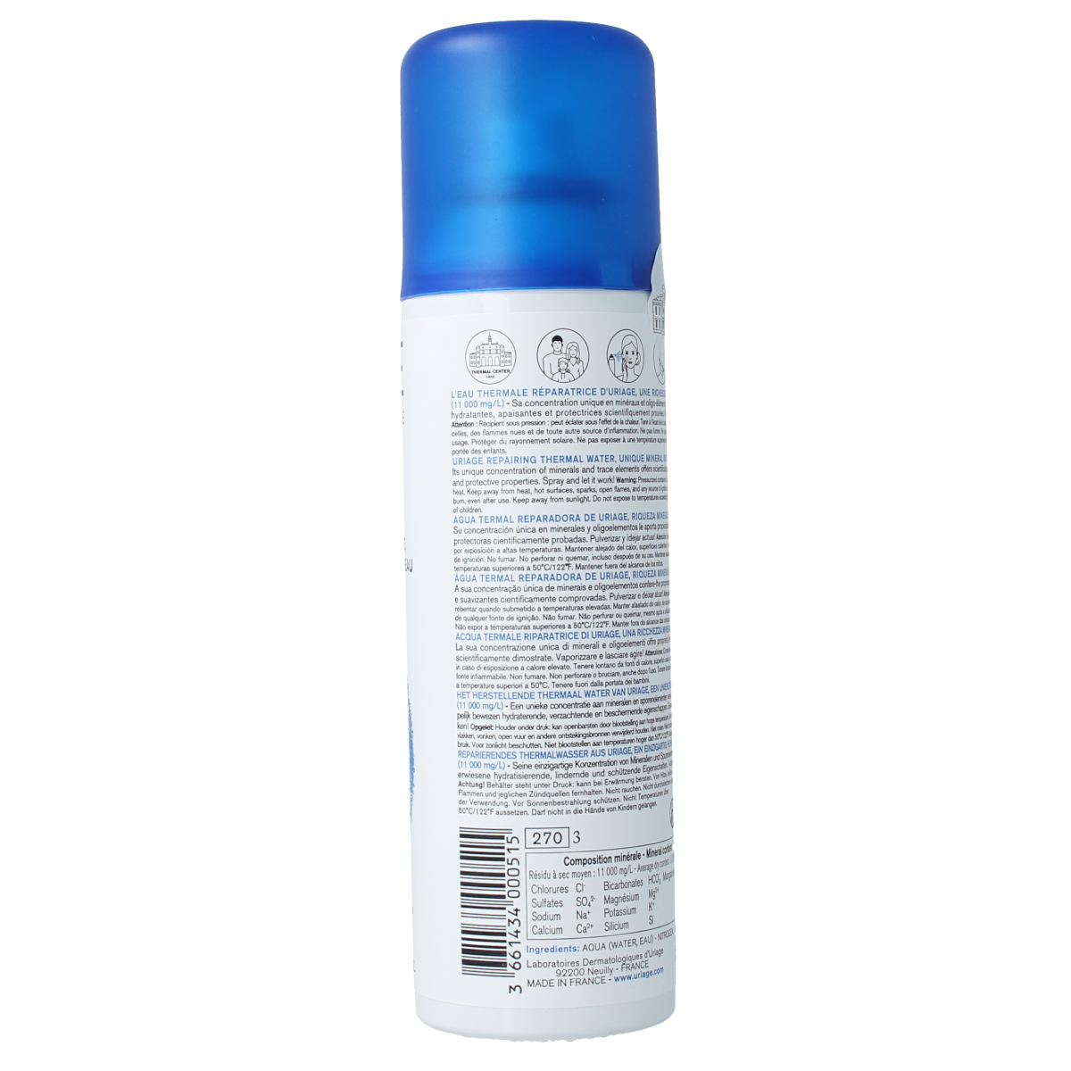 Uriage Thermal Water Spray 150ml for facial skincare, featuring a spray bottle with clear labeling and a white cap.