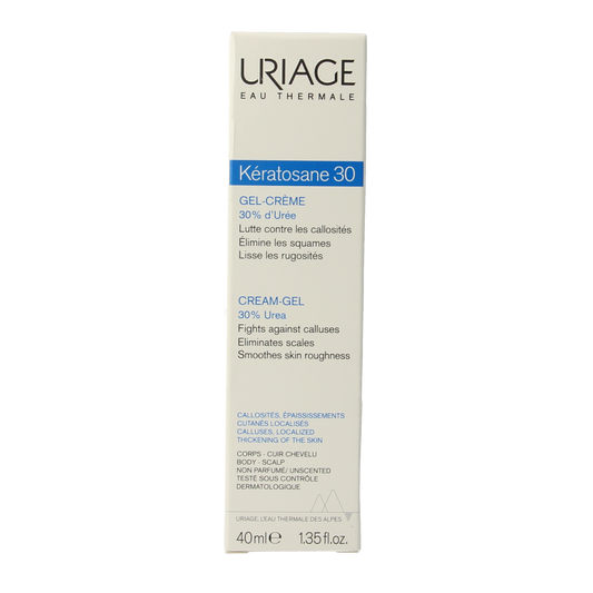 Uriage Keratosane 30 face care product in 40ml tube, designed for keratosis treatment and skin smoothing.