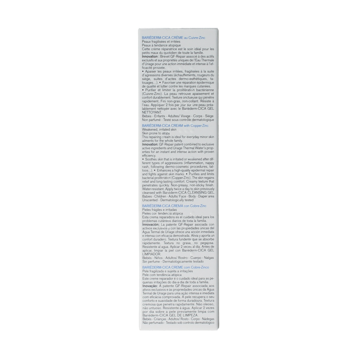 Uriage Bariederm CICA creme in 40ml tube, a soothing body care product for skin repair and protection.
