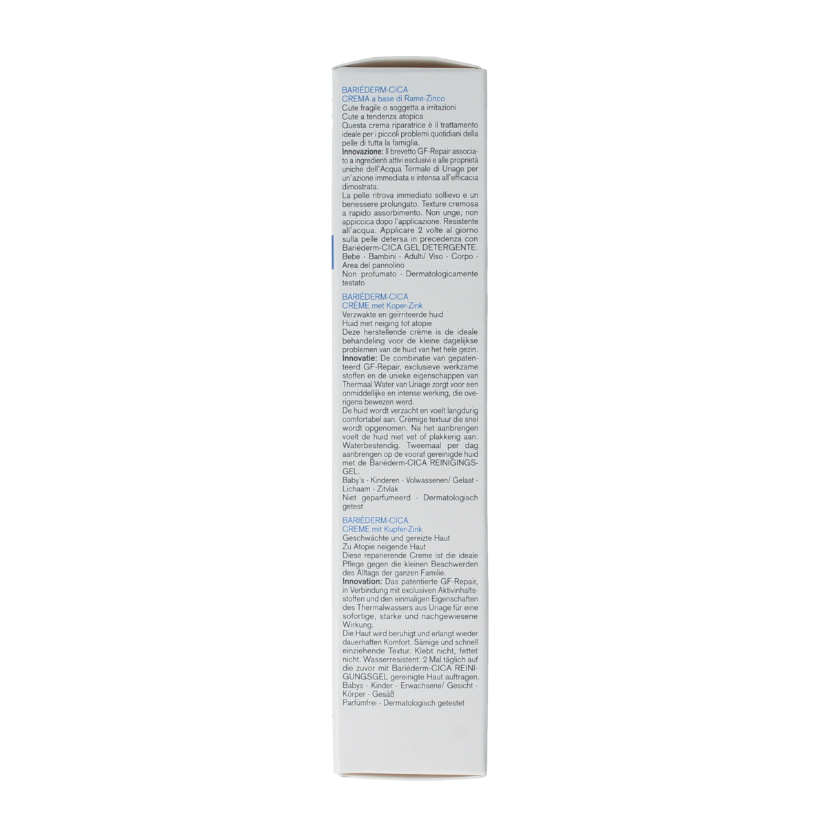 Uriage Bariederm CICA creme 40ml, a soothing skincare cream for skin repair and protection, in a white tube with blue accents.