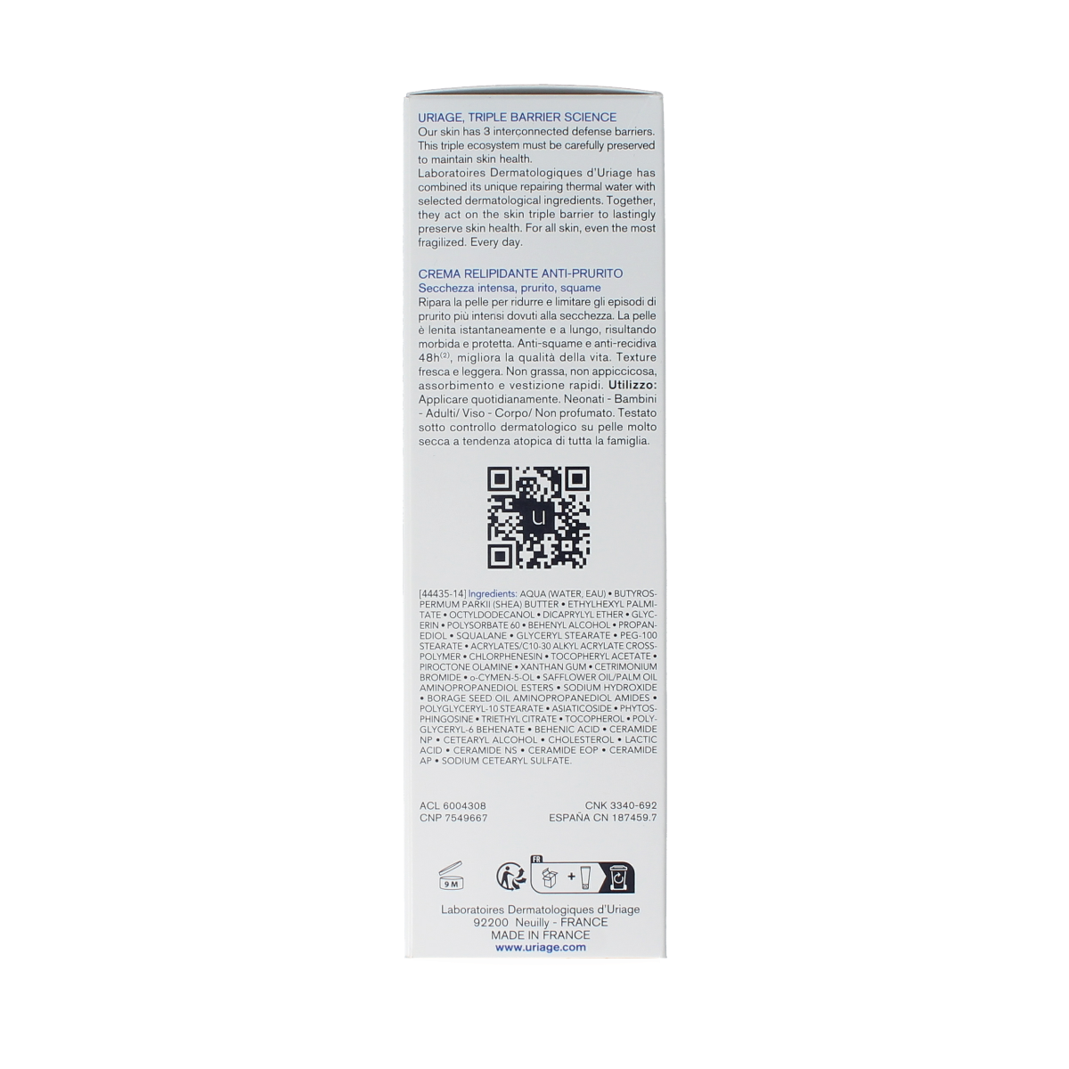 Uriage Xemose creme 200ml facial skincare tube with white and blue packaging, designed for sensitive skin.