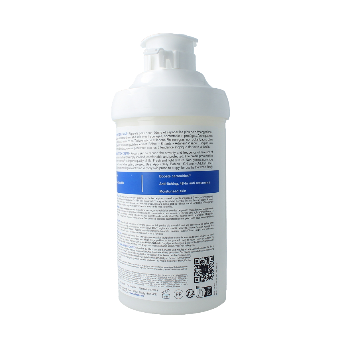 Uriage Xemose body cream 400ml jar showing the cream texture and packaging for dry skin relief and hydration.