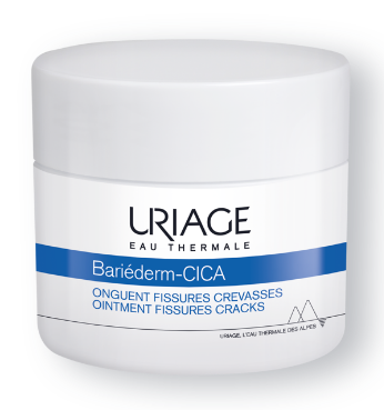 Uriage Bariederm fissures body care cream in 40g tube, designed for skin repair and moisturization.