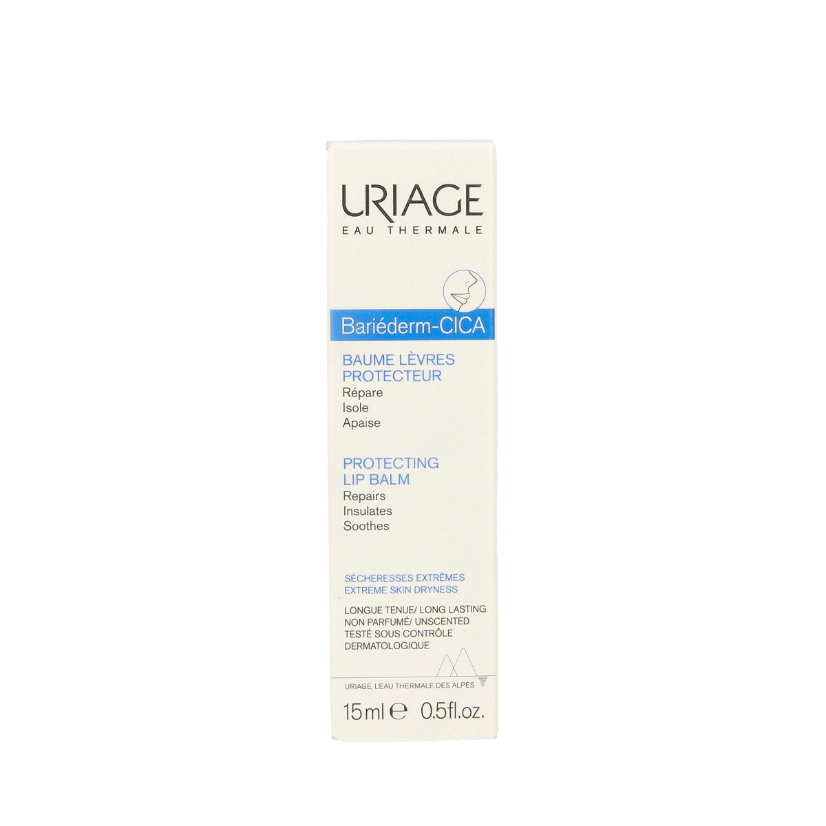 Uriage Bariederm Cica Lippenverzorging tube, 15ml, nourishing lip balm with soothing properties, suitable for sensitive lips.