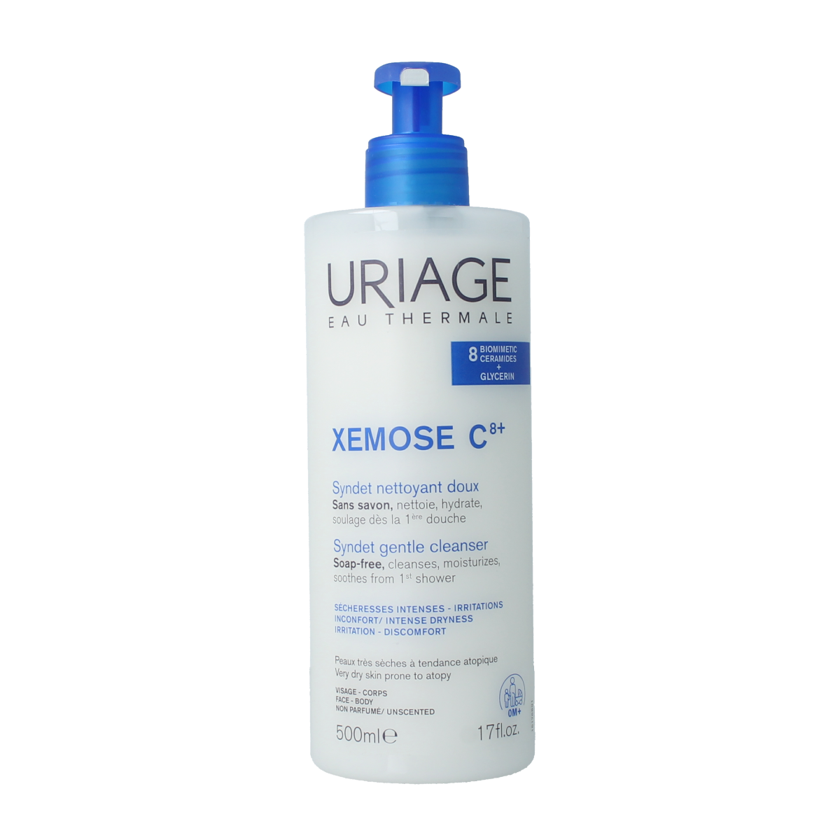 Uriage Xemose syndet lichaamsverzorging fles van 500 ml met zachte cleanser voor droge huid