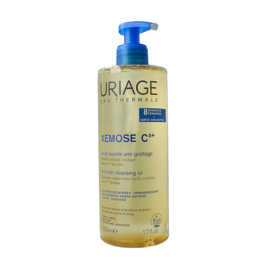 Uriage Xemose Huile Lavant Apa body cleansing oil in a 500ml bottle, designed for sensitive skin and gentle cleansing.