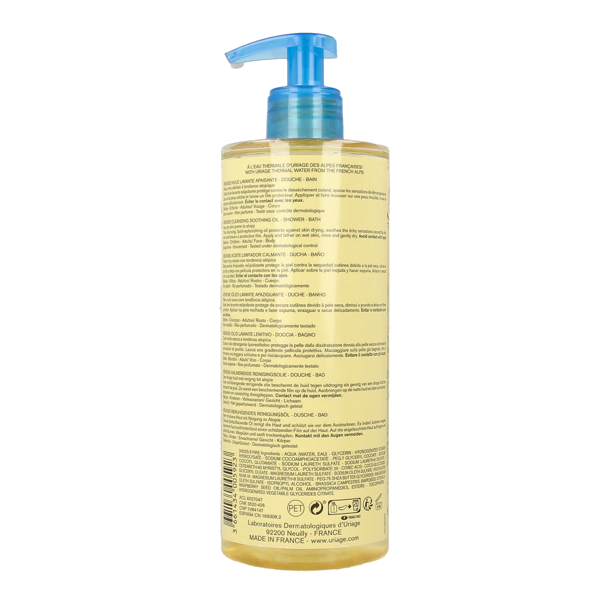 Uriage Xemose huile lavant apa, 500ml, moisturizing body cleansing oil with gentle formula for sensitive skin.