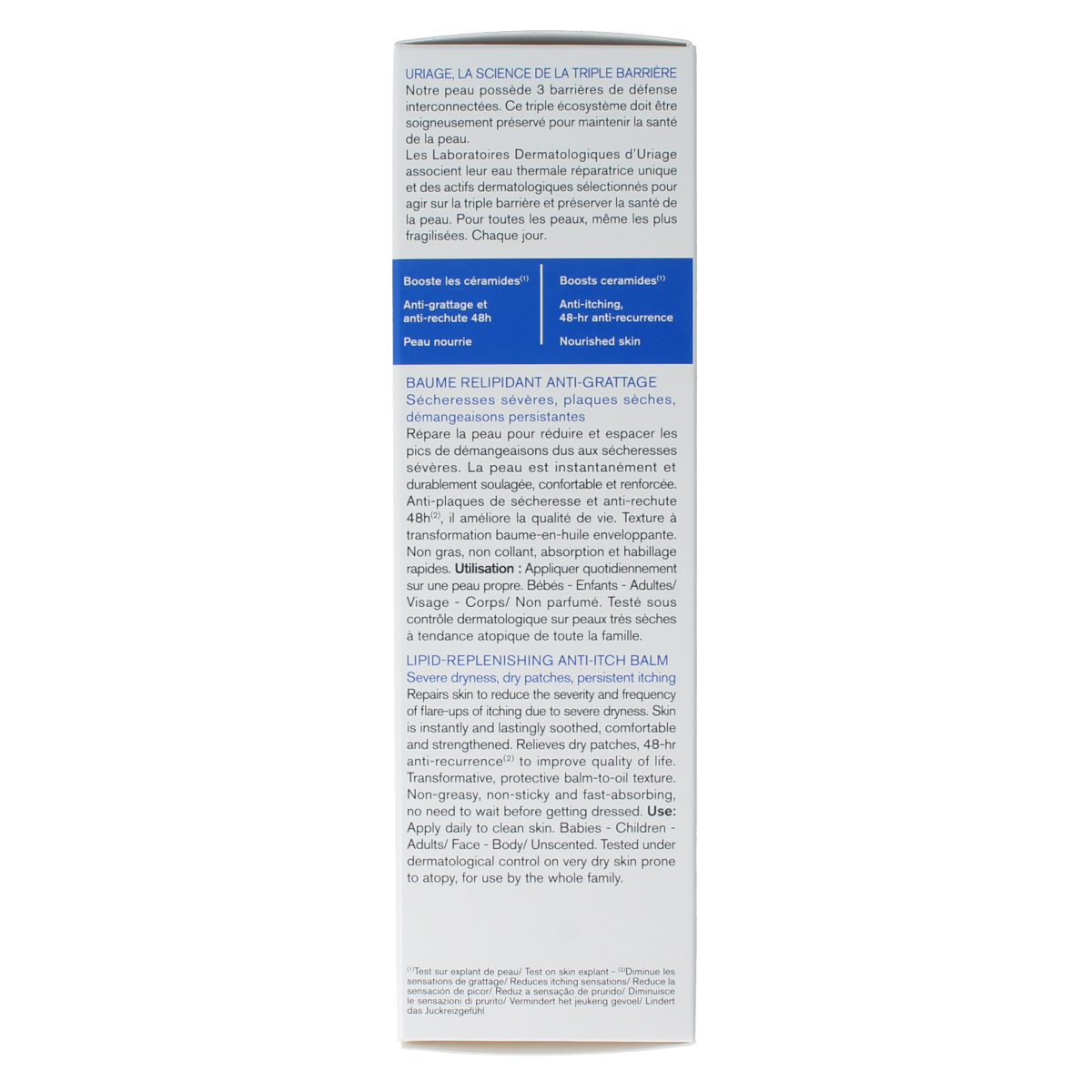 Uriage Xemose Baume Olea Apaisant 200ml body care cream in a white tube with blue cap, designed for soothing skin.