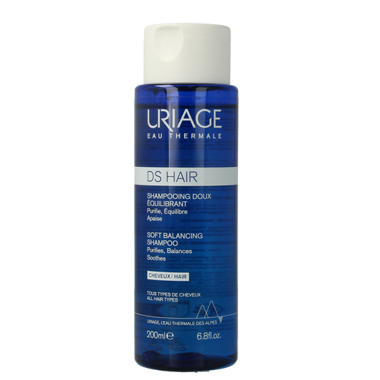 Uriage DS Milde evenwichtsherstellende shampoo for hair care, 200ml, with gentle cleansing and balancing properties.