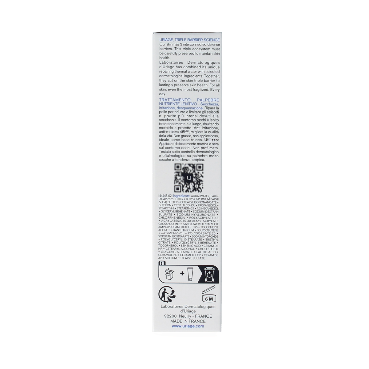 Uriage Xemose kalmerende oogverzorging in 15ml tube, soothing eye cream for sensitive skin, with gentle, nourishing formula.