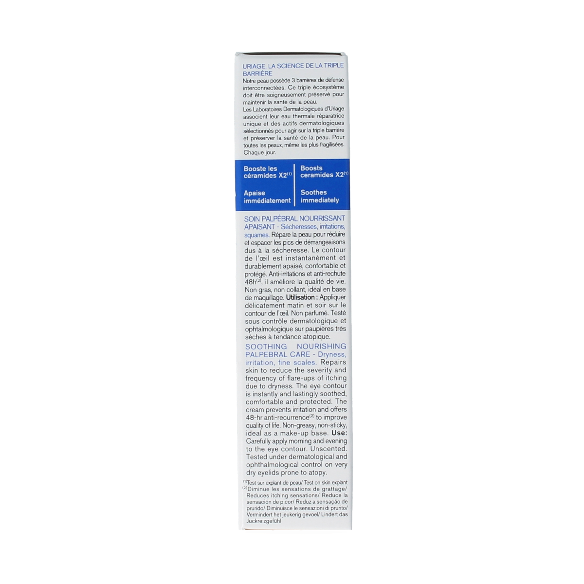 Uriage Xemose kalmerende oogverzorging in 15 ml, soothing eye cream with gentle formula for sensitive skin, displayed in a tube.