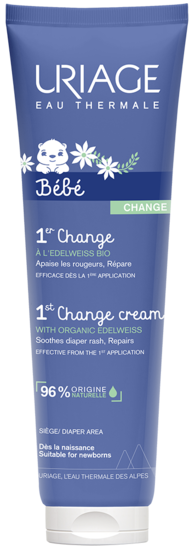 Uriage Bebe 1er Change baby care product in 100ml bottle, gentle for infants and toddlers, with Uriage branding visible.