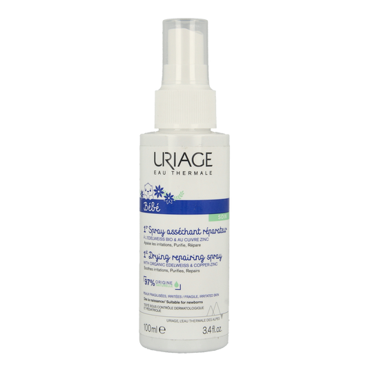 Uriage Bebe 1er spray cu-zn+ baby and toddler skincare product in 100ml spray bottle, gentle and soothing for delicate skin.