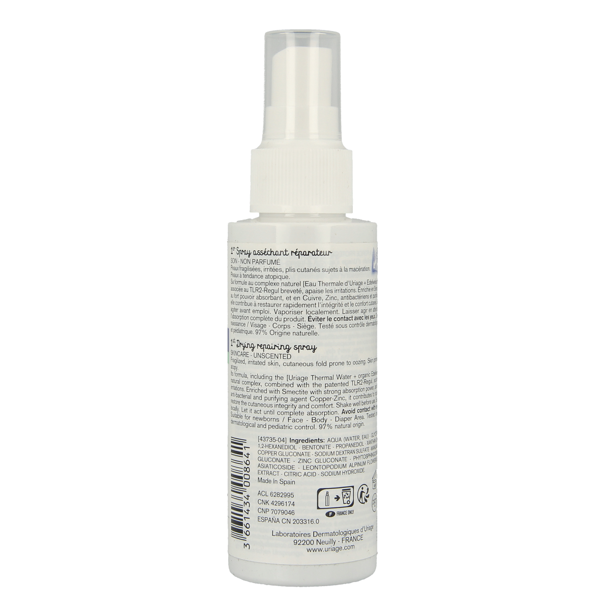 Uriage Bebe 1er Spray CU-ZN+ baby and toddler skincare spray with 100ml, featuring zinc for gentle skin care.