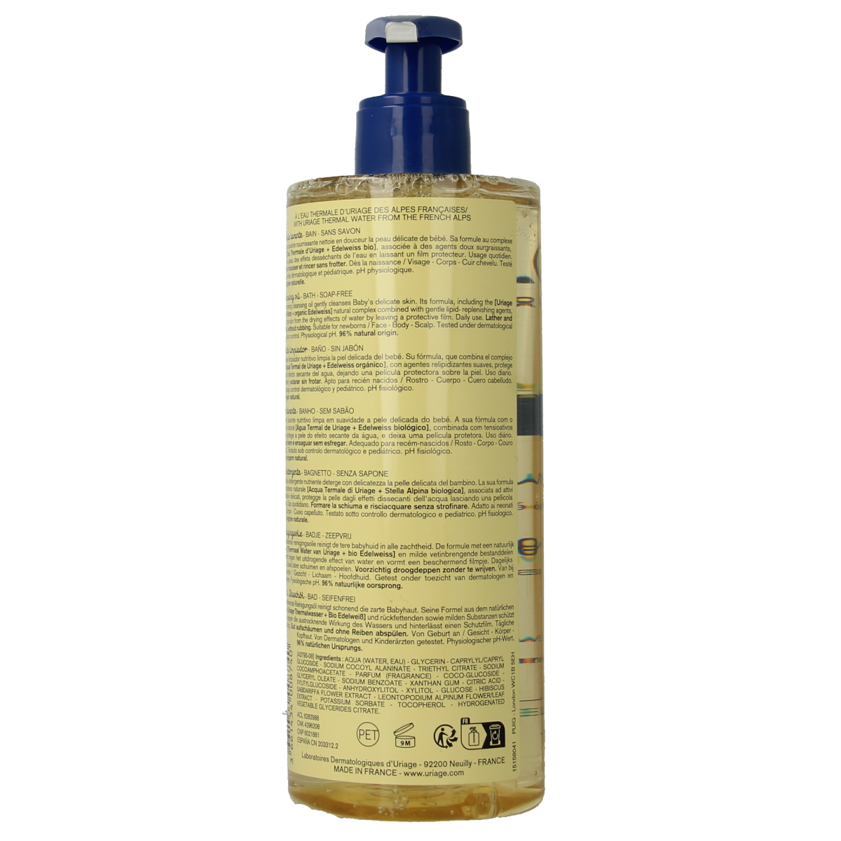Uriage Bébé 1ère Huile Lavante FP, 500ml, gentle baby and toddler cleansing oil with nourishing formula.