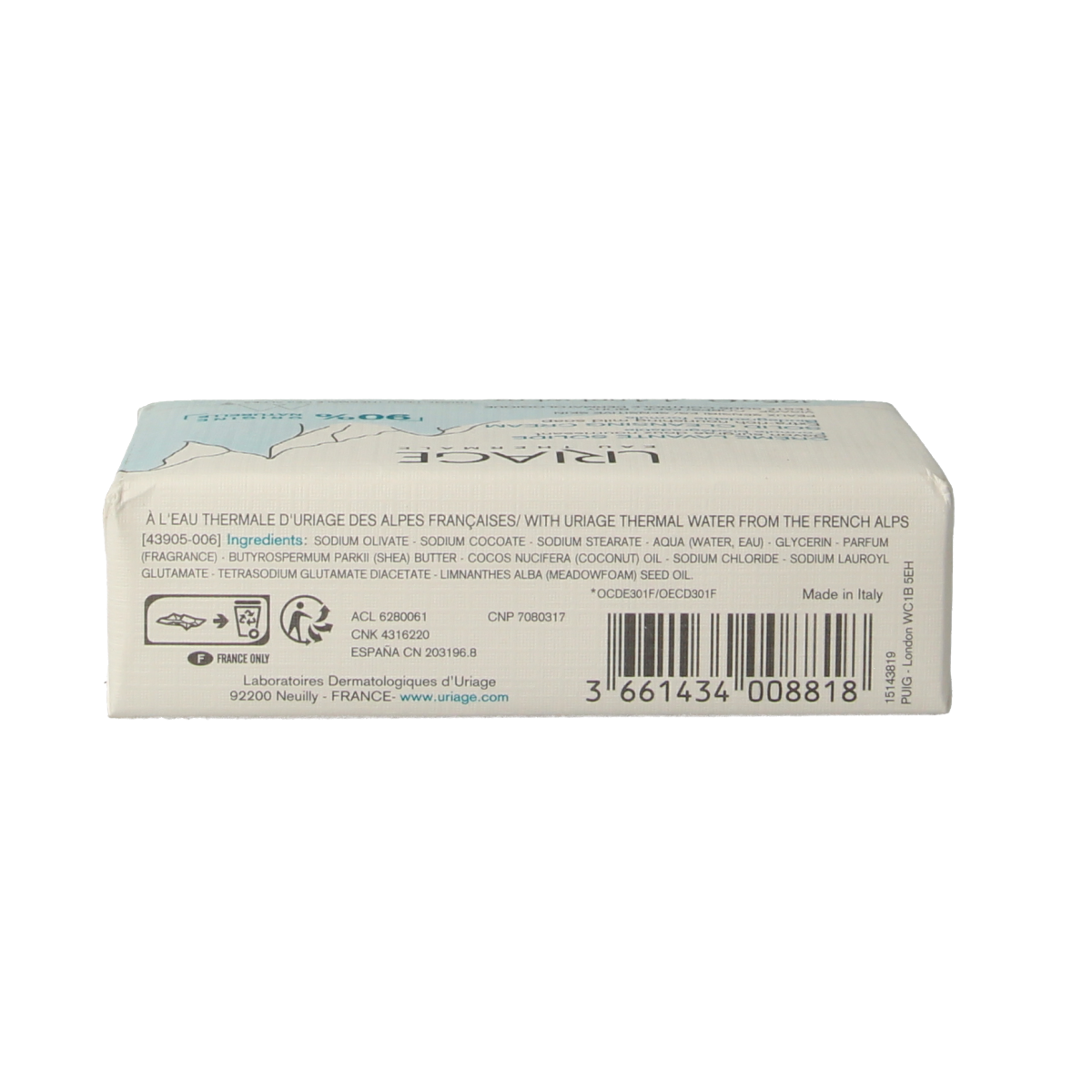 Uriage Thermaal Water Crème Lavante Solide, 125g, solid cleansing body cream with thermal water, suitable for gentle skin care.
