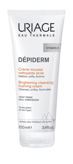 Uriage Depiderm cleansing foam creme for facial skin, 100ml, gentle skincare product with foam texture.