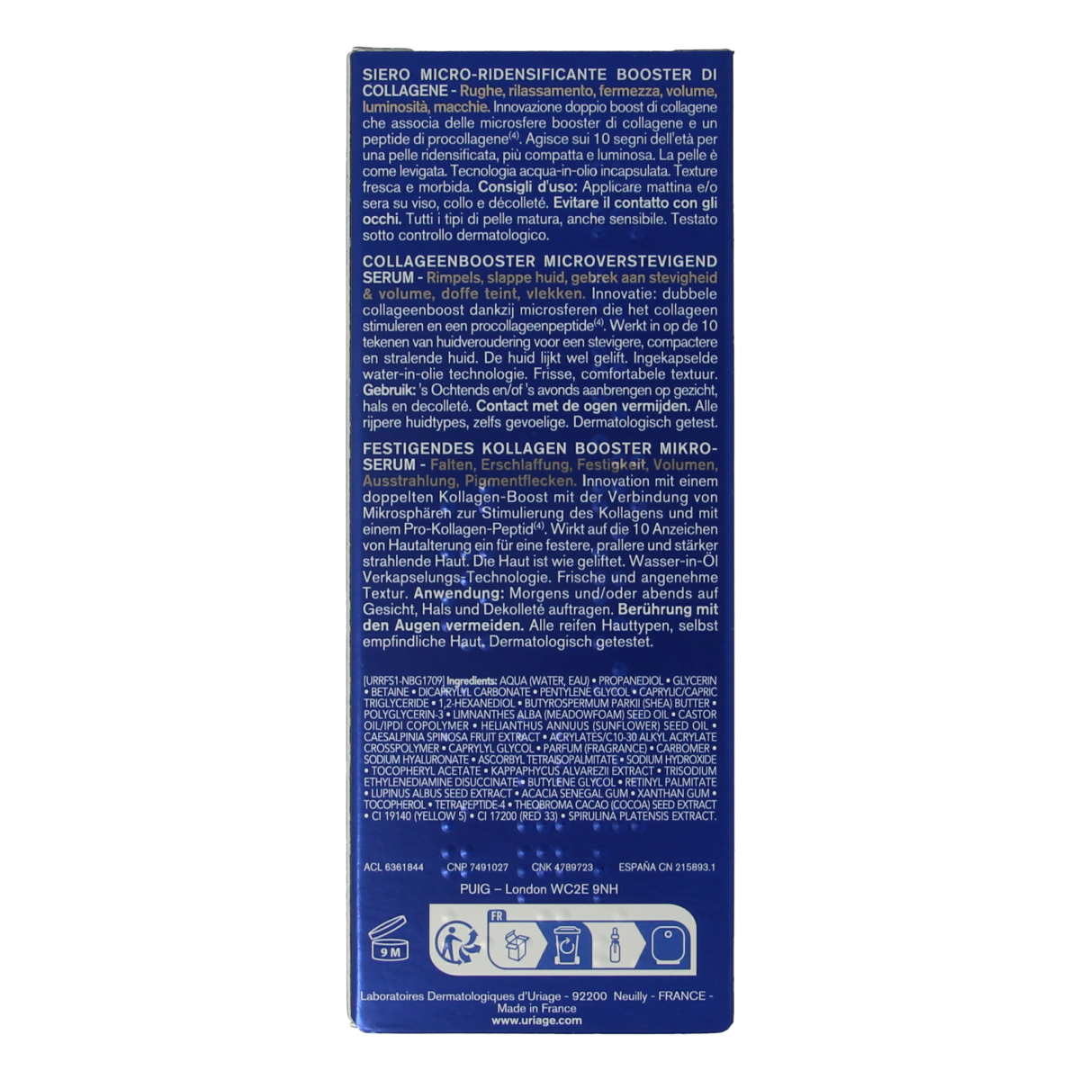 Uriage Age Absolu CollagenBooster serum in 30ml bottle, with dropper applicator, for facial skincare and anti-aging.