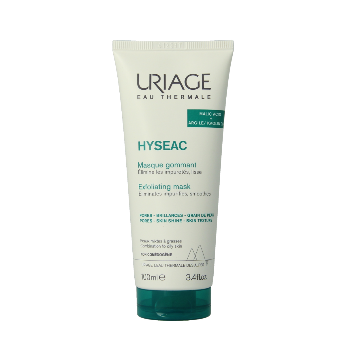 Uriage Hyseac exfoliating face mask in 100ml jar, designed for deep cleansing and skin refreshment.