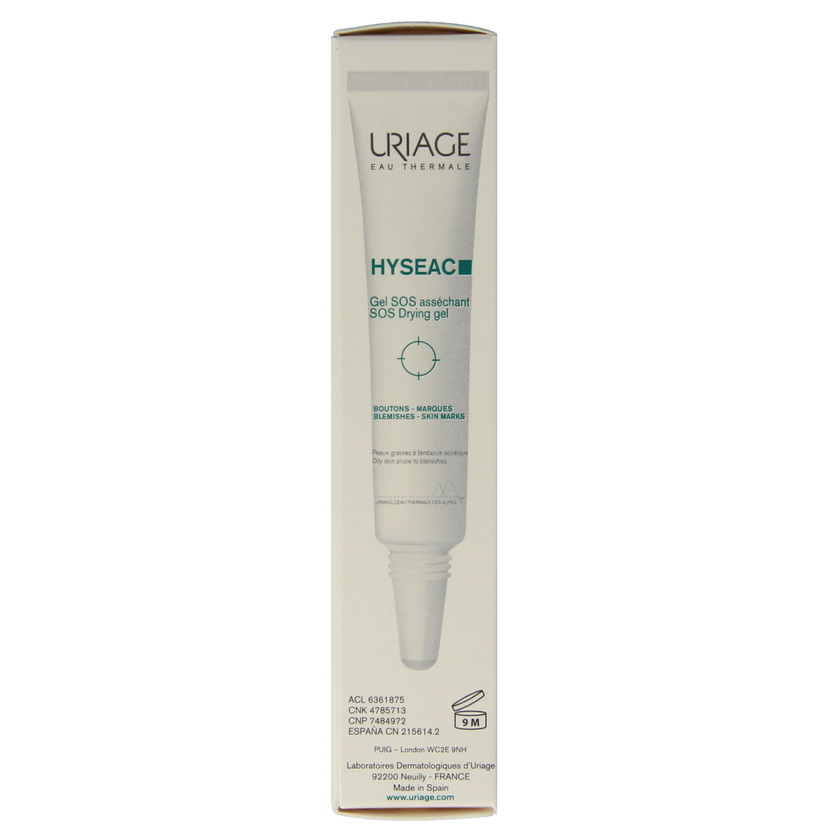 Uriage Hyseac SOS drooggel in 15ml, gezichtverzorging voor huidherstel en verfrissing, met verzorgende formule.