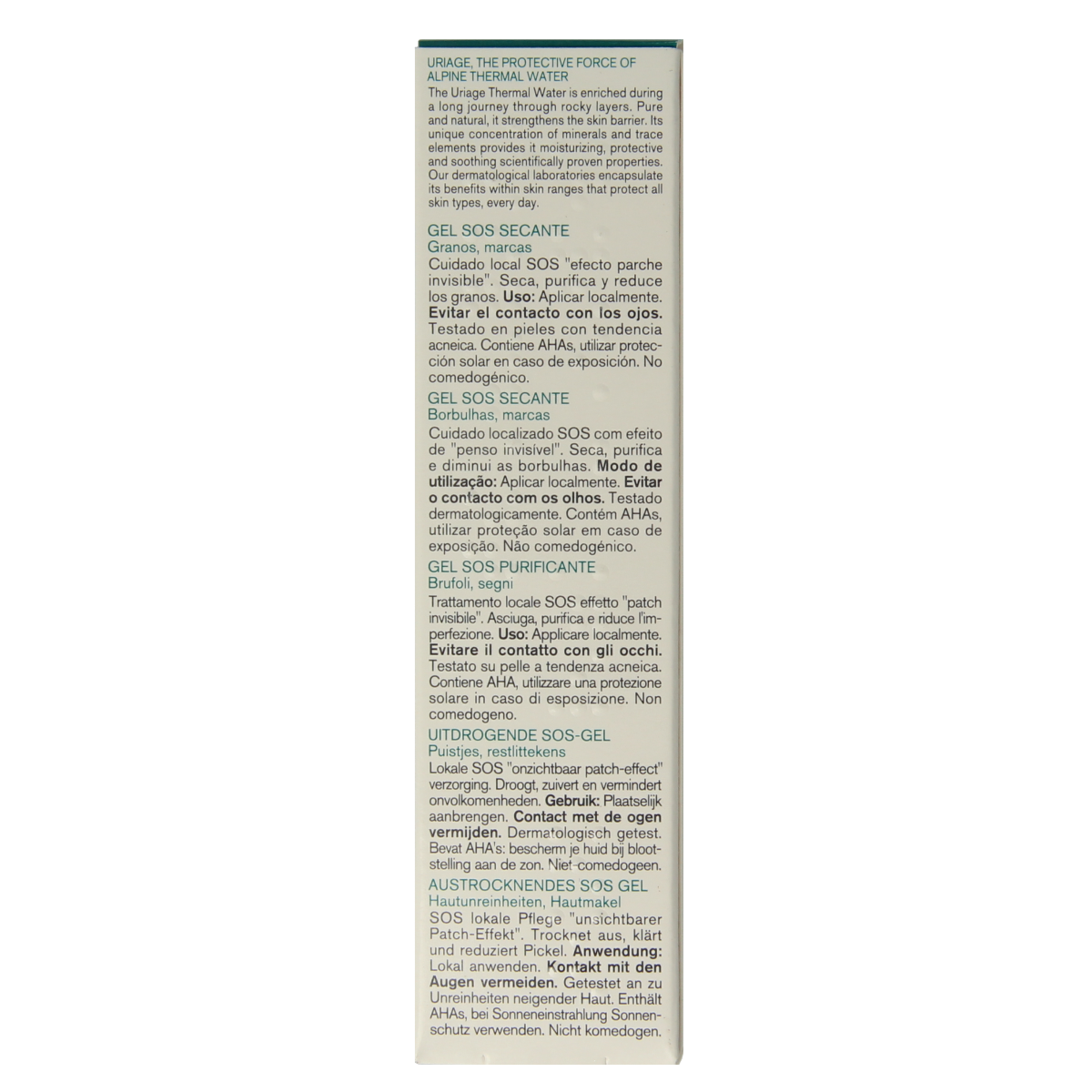 Uriage Hyseac SOS drooggel 15ml, gezichtsverzorging product with clear gel texture and branding label visible.