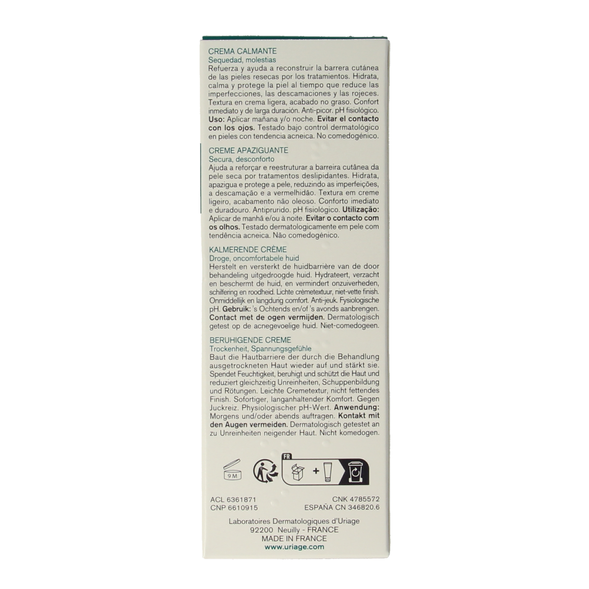 Uriage Hyseac gezichtsverzorging voor uitdroging, 40ml, crème of lotion for skin hydration and care in a tube.