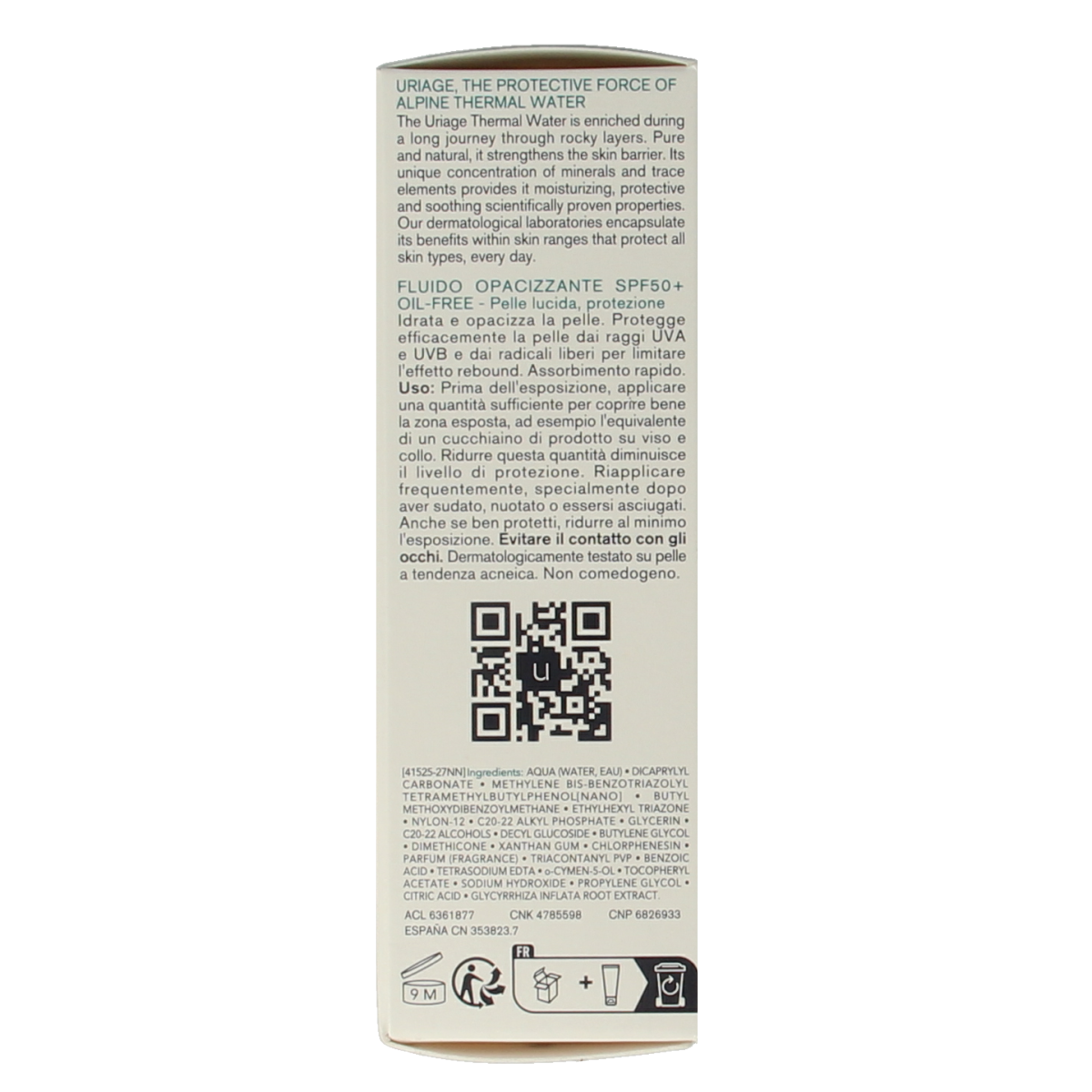 Uriage Hyseac SPF50+ sun protection fluid in 50ml bottle, ideal for skin prone to acne and sensitive skin.