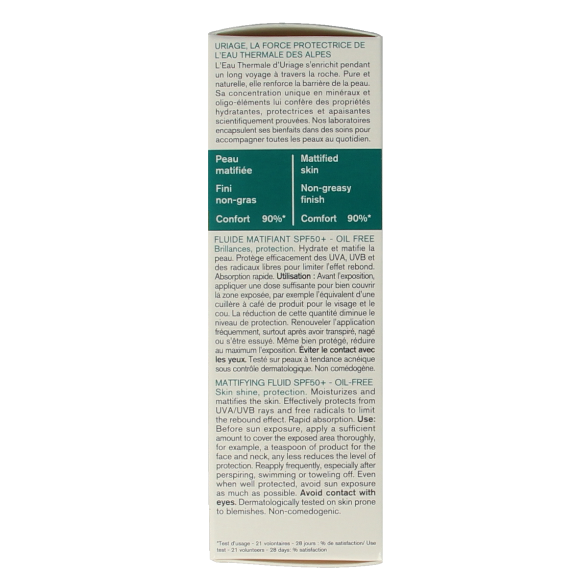 Uriage Hyseac SPF50+ facial sunscreen fluid in 50ml bottle, lightweight sun protection for sensitive or acne-prone skin.