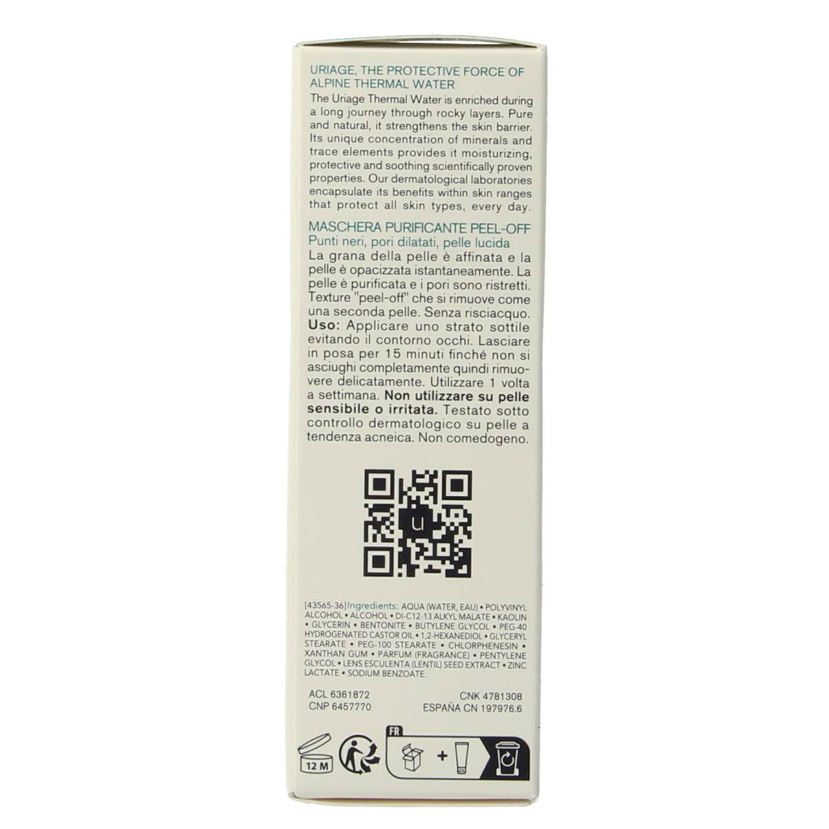 Uriage Hyseac peel-off masker in a 50ml tube, designed for facial skincare and deep cleansing.