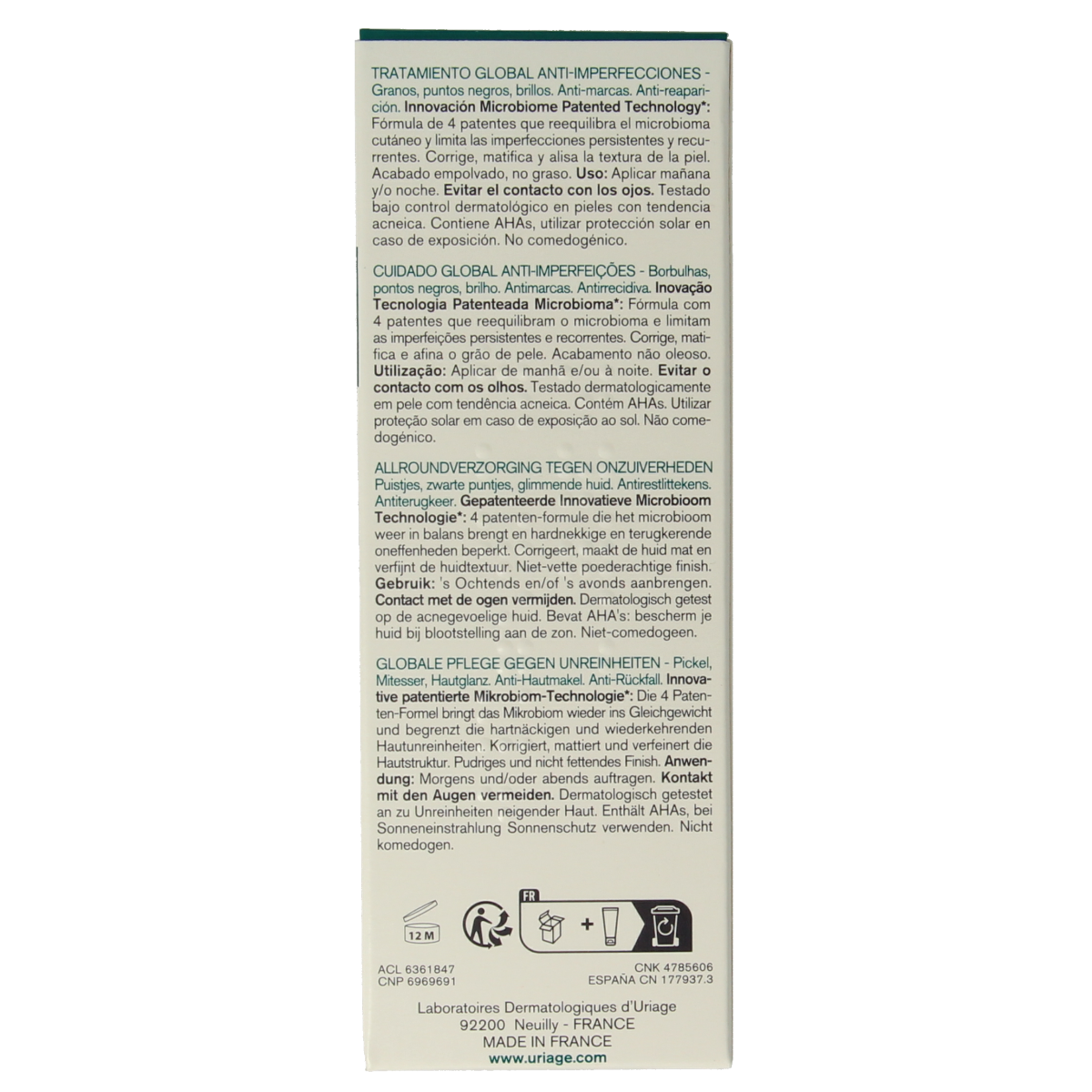 Uriage Hyseac 3-regul+ facial moisturizer in a 40ml tube, designed for oily and acne-prone skin.
