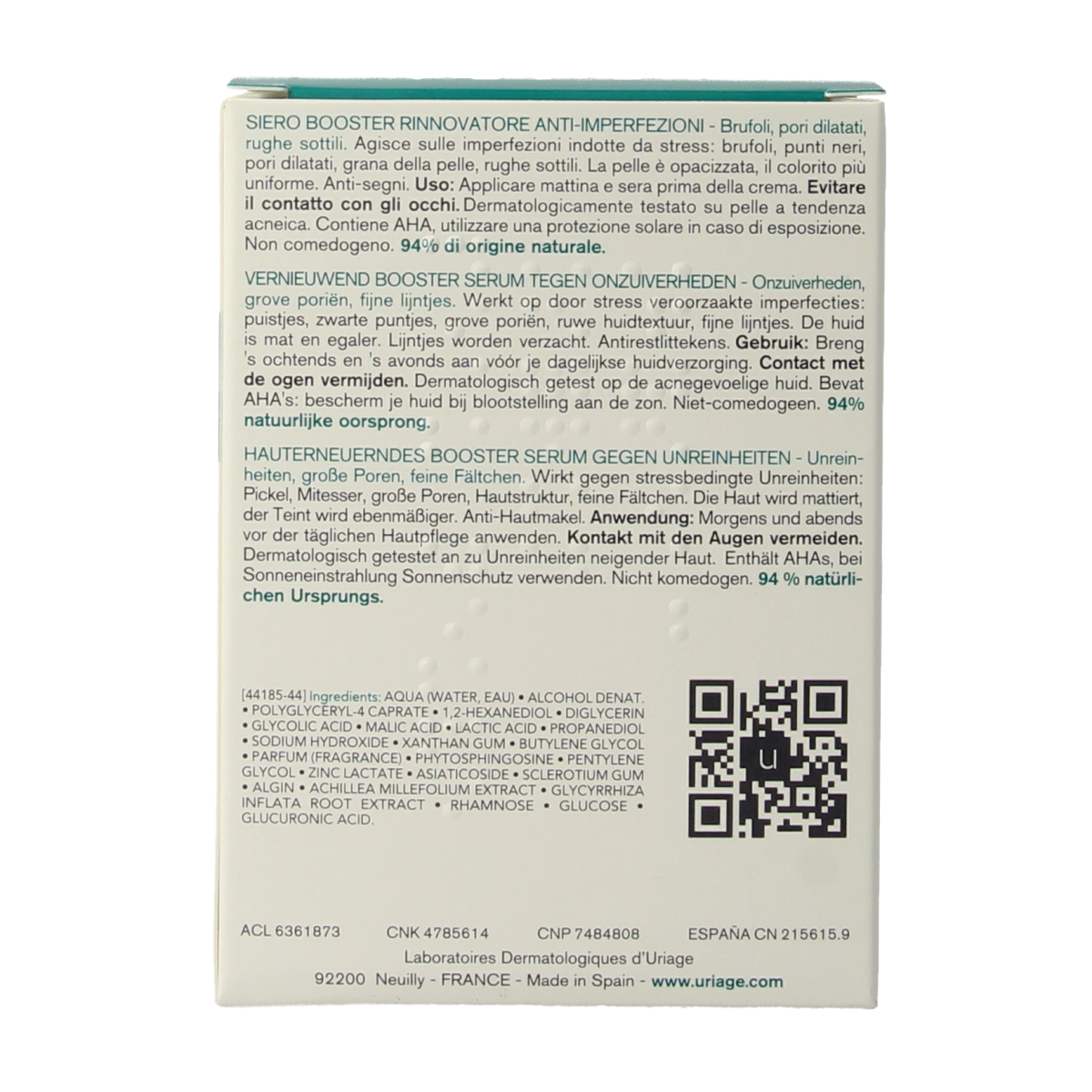 Uriage Hyseac gezichtsverzorging serum voor onzuiverheden, 30 ml, in een witte fles met blauwe details.
