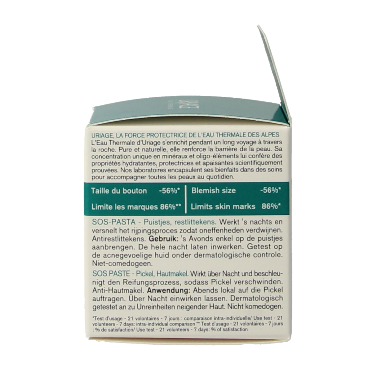 Uriage Hyseac SOS gezichtspasta in 15g tube, huidverzorging voor acne en onzuiverheden, zichtbaar op de afbeelding.
