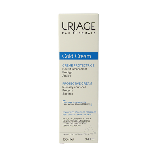 Uriage Cold Cream 100ml tube, moisturizing body care product for dry skin, with soothing and nourishing properties.