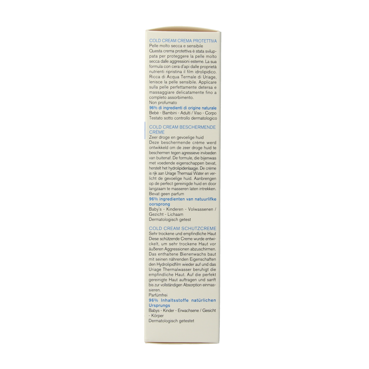 Uriage Cold Cream in 100ml tube, a soothing body care product for dry skin, with a white and blue packaging design.