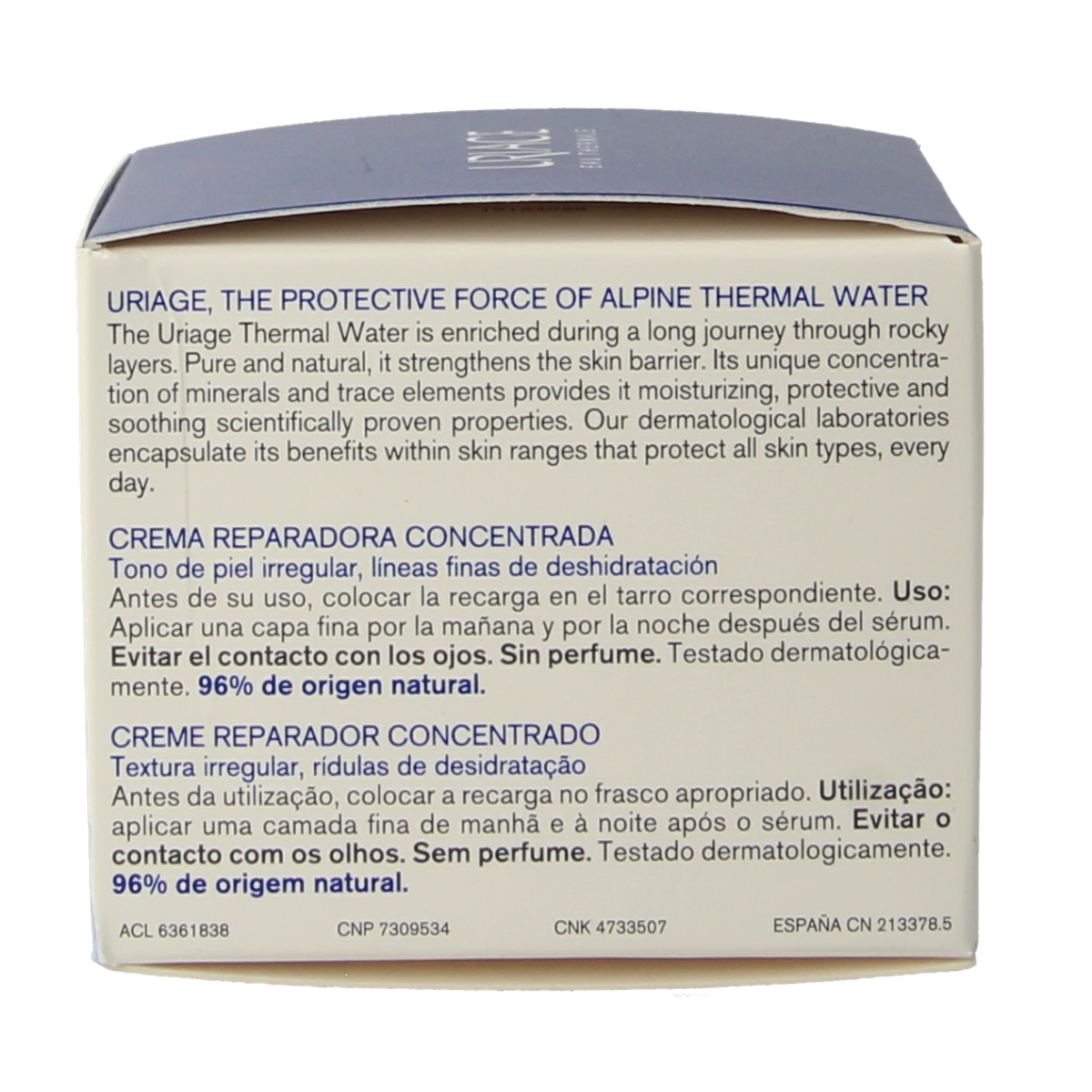 Uriage Cica Daily Creme Recharge 50ml facial skincare product in a white tube with blue cap, designed for soothing skin.