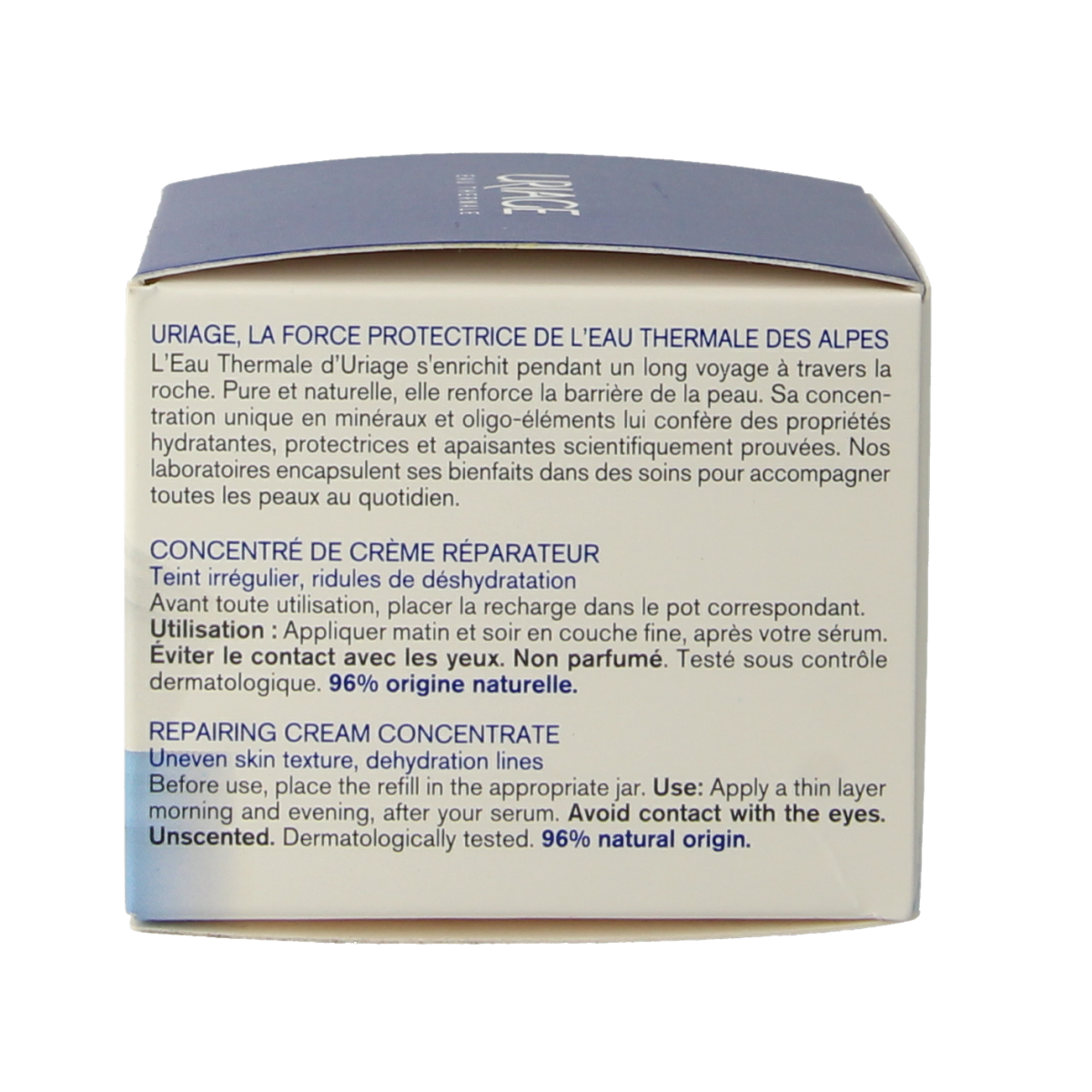 Uriage Cica daily crème recharge in 50ml jar, facial skincare product with soothing and hydrating formula for sensitive skin.