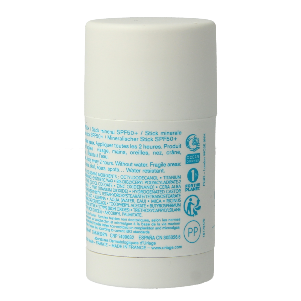 Uriage Bariesun SPF50+ mineral sunscreen stick, 18g, sun protection product with a portable, easy-to-apply design