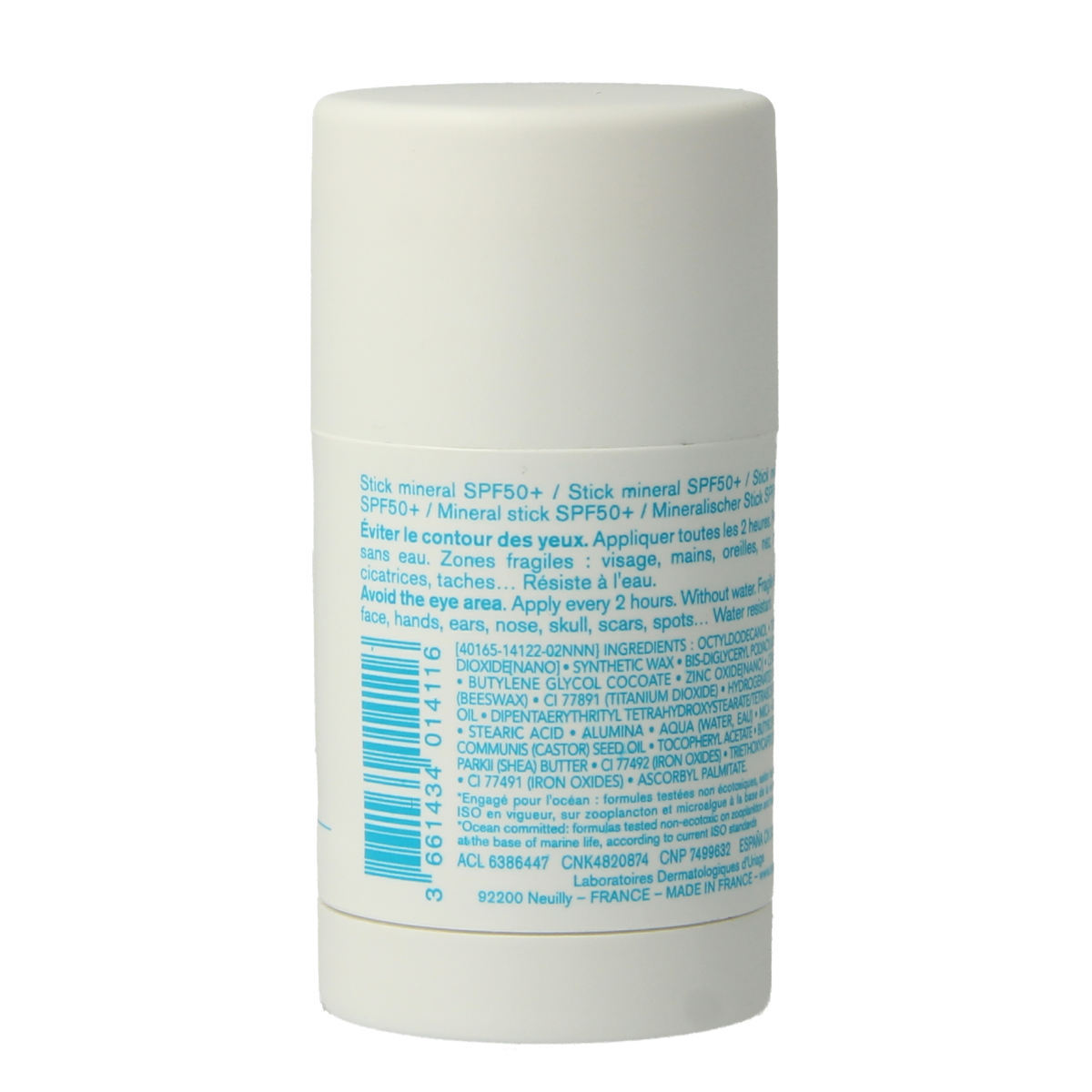 Uriage Bariesun SPF50+ mineral sun stick, 18g, for sensitive skin, with broad-spectrum sun protection in a portable stick format.