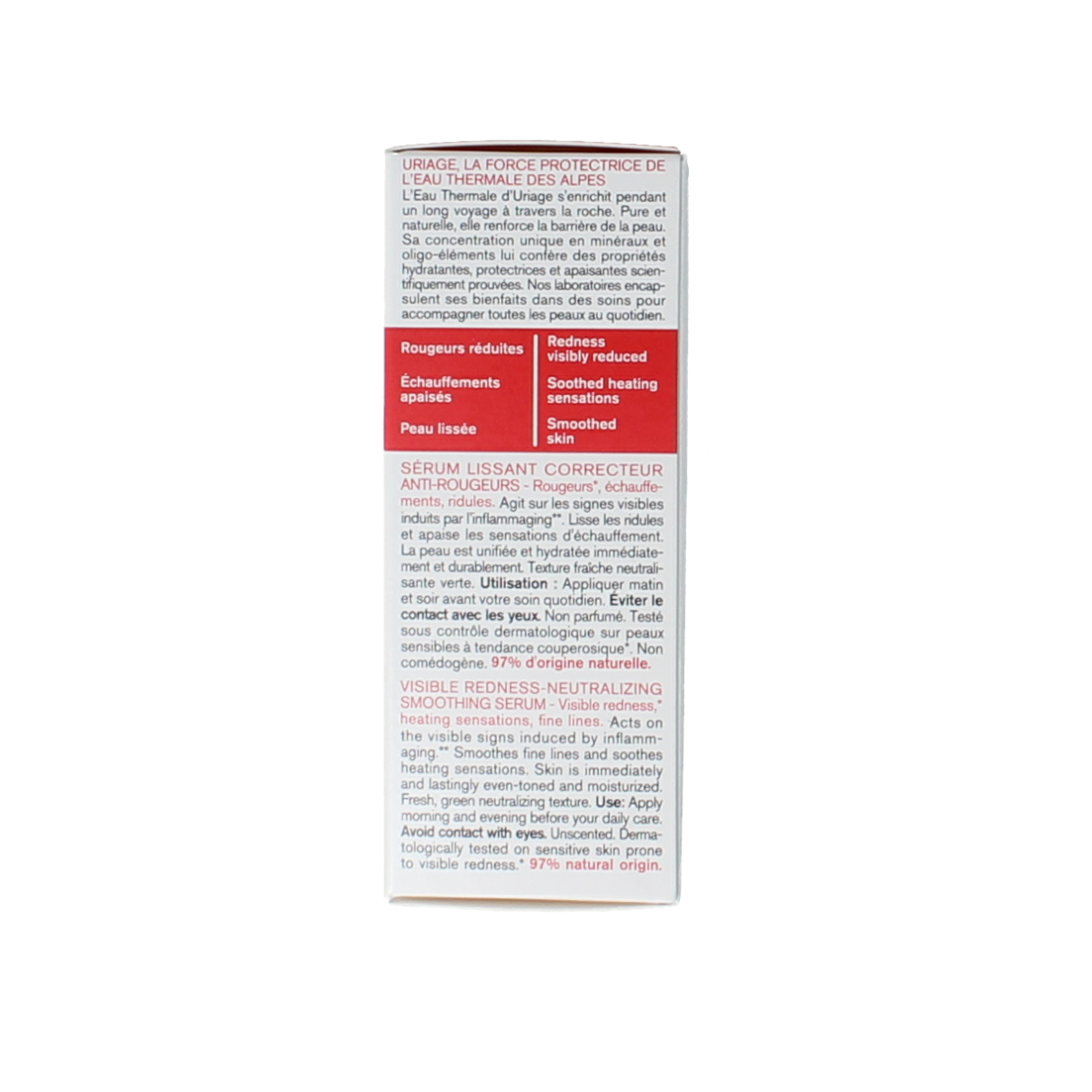 Uriage Roseliane serum in a 30ml bottle, facial skincare product designed to soothe and improve skin redness and irritation.