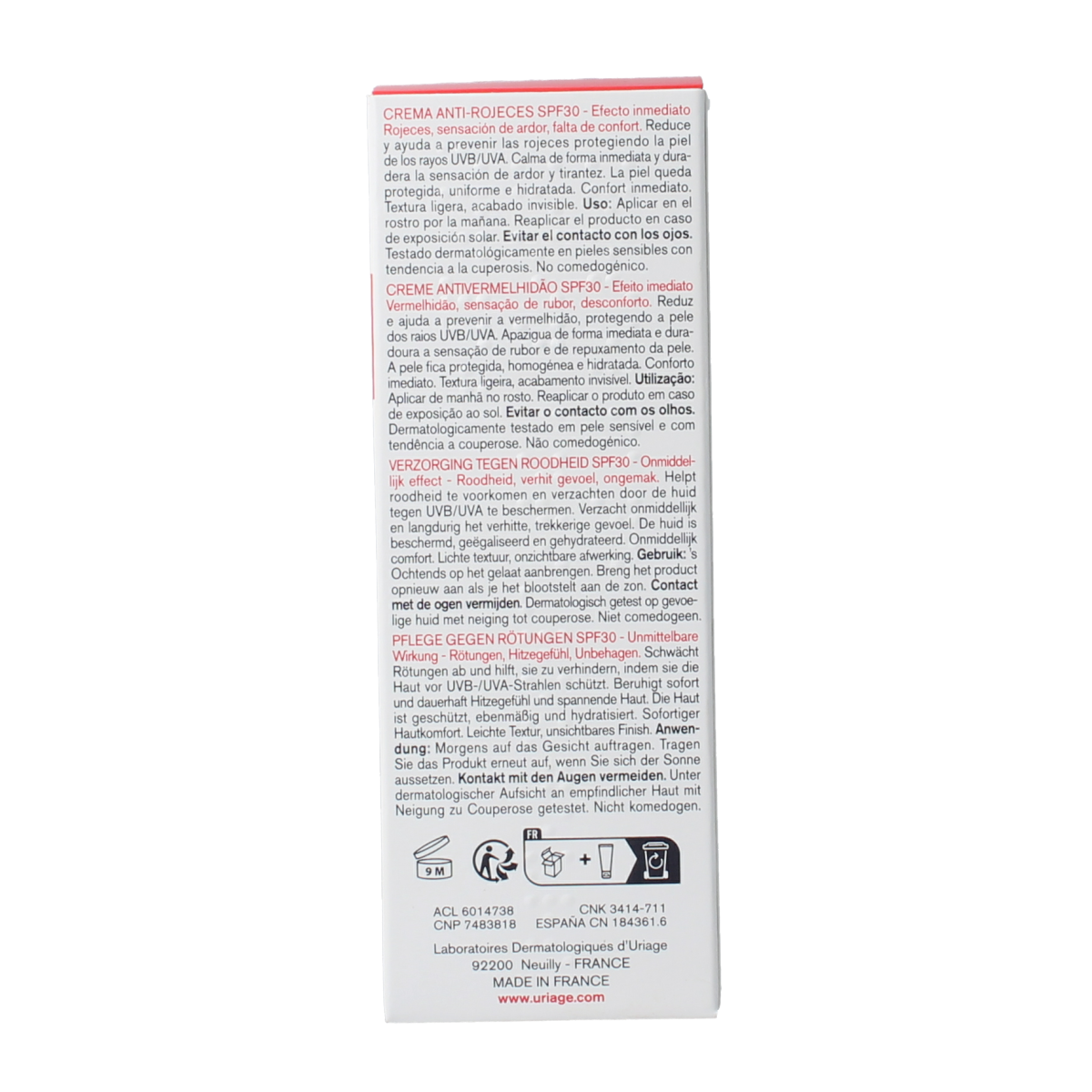 Uriage Roseliane SPF30 facial cream in 40ml tube, gentle skincare for sensitive skin with sun protection.