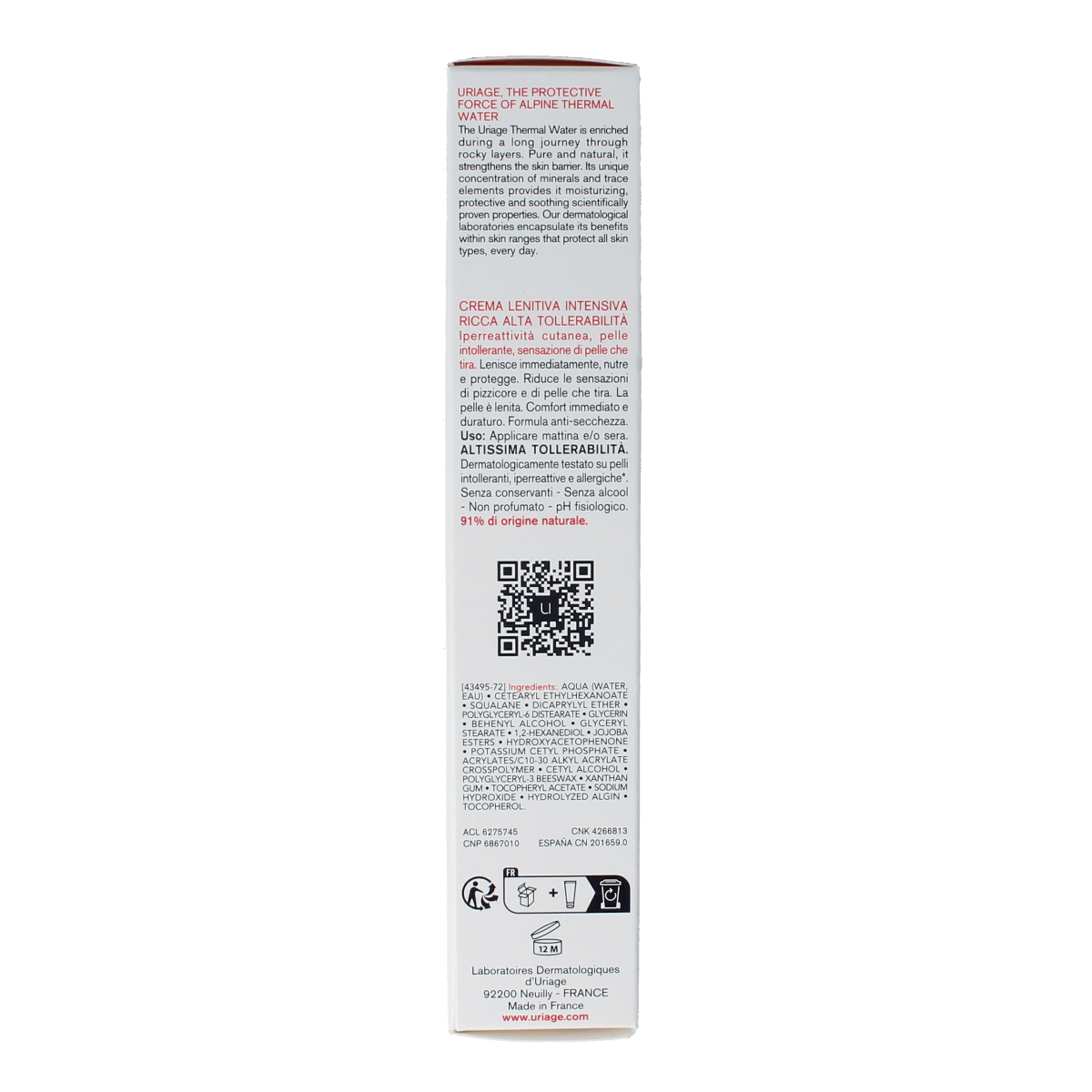 Uriage Tolederm Control rijke kalmerende gezichtsverzorging tube, 40ml, for sensitive skin and redness relief.