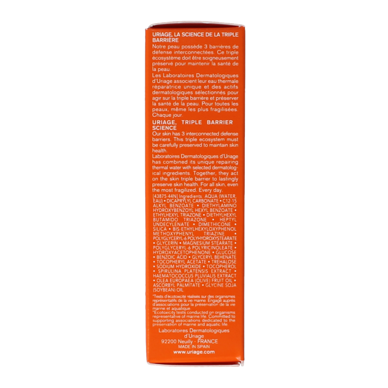 Uriage Bariesun ultralight SPF50 sunscreen fluid in a 30ml bottle, lightweight sun protection for face and skin.