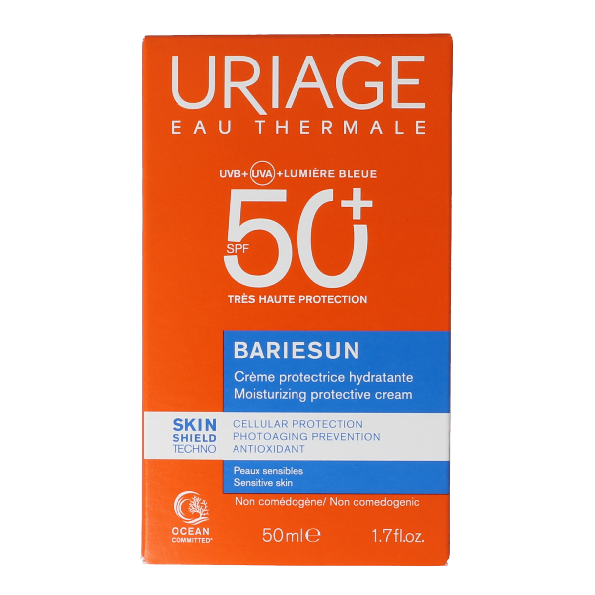 Uriage Bariesun SPF50+ sun cream in 50ml tube, offering high sun protection with a smooth, lightweight texture.