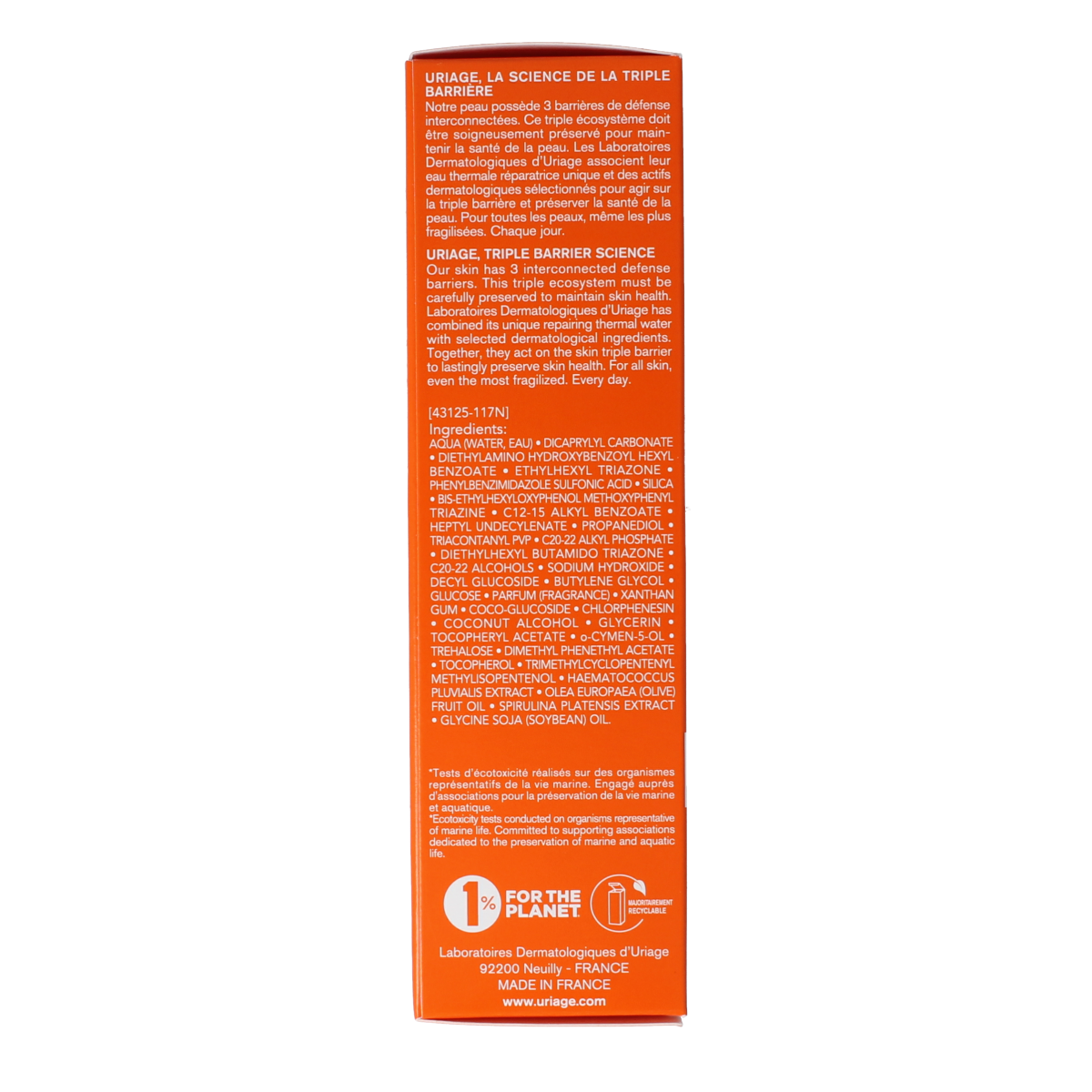 Uriage Bariesun silky lotion SPF50 sunscreen bottle, 100ml, for sun protection with smooth, lightweight texture