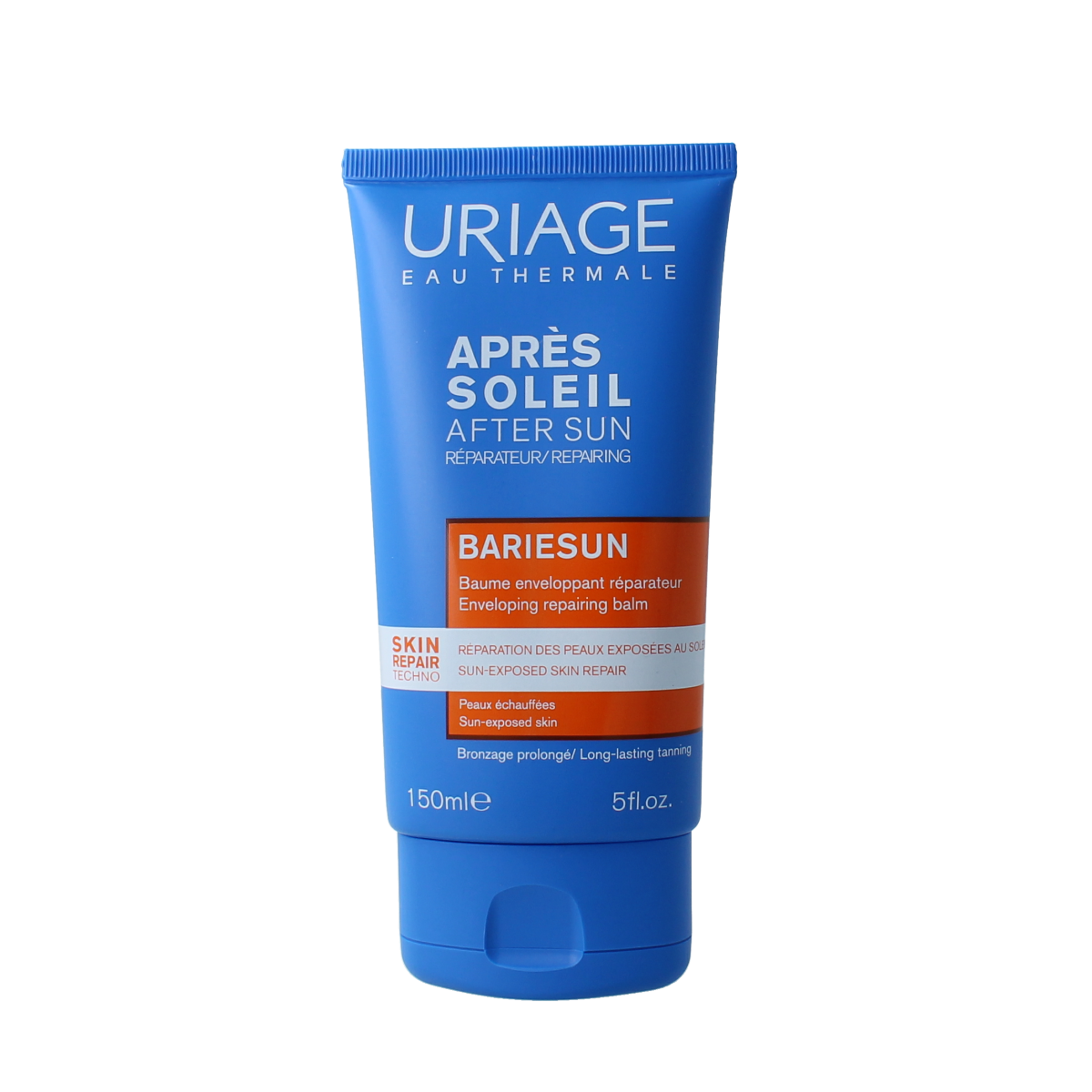 Uriage Bariesun aftersun repair balm in a 150ml tube, designed for soothing and repairing sun-exposed skin.