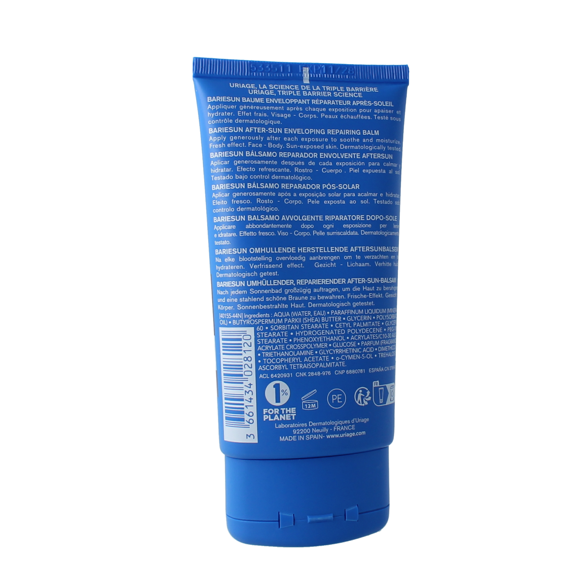 Uriage Bariesun aftersun repair balm in 150ml tube, soothing and nourishing sunburn relief with Uriage skincare.